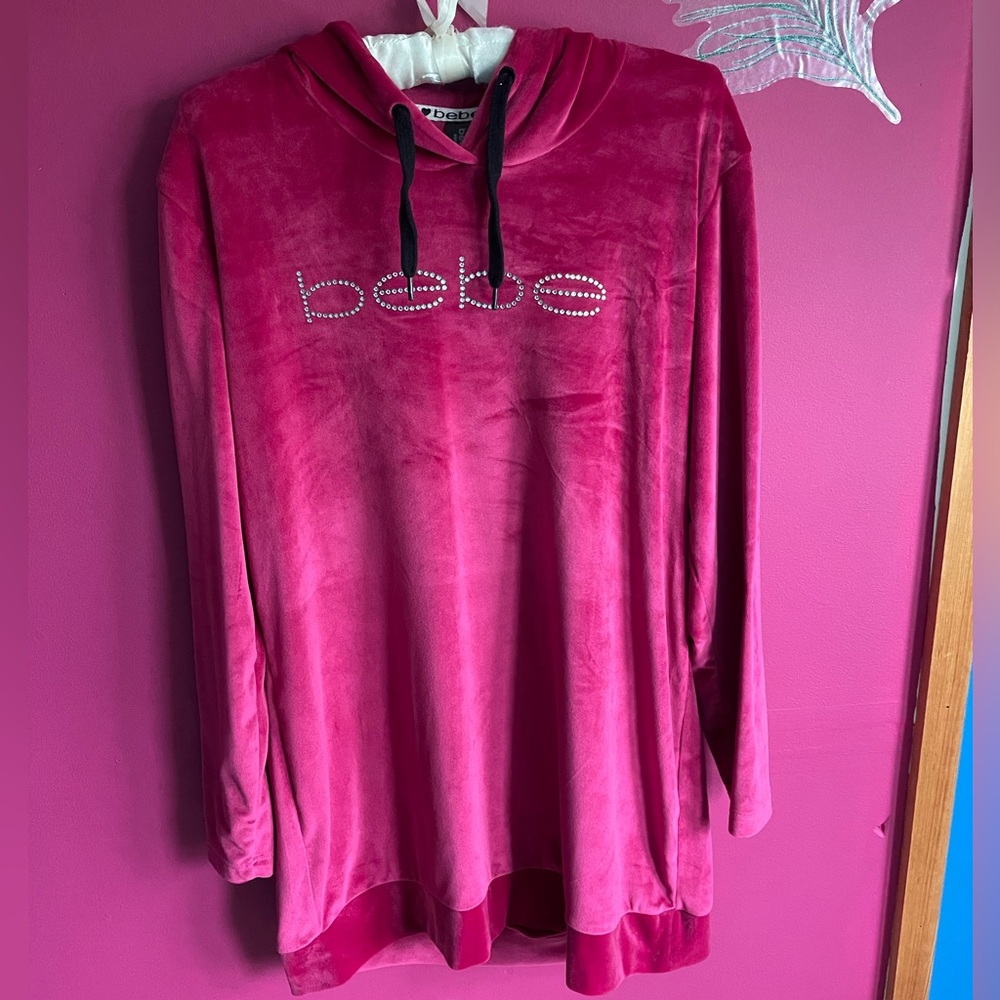 Bebe Fuchsia Hooded Top with Rhinestone Logo